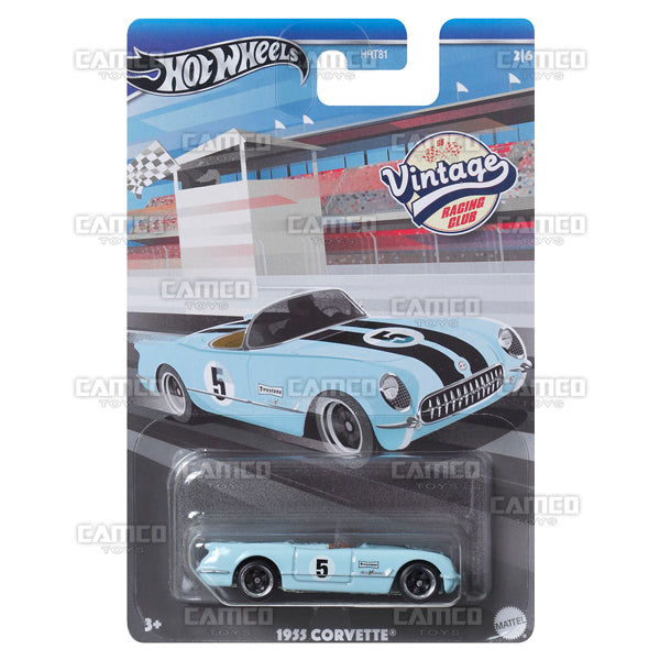 1955 Corvette 2/6 blue - 2024 Hot Wheels Vintage Racing Club Case A Assortment 1:64 Diecast HRT81-956A by Mattel.