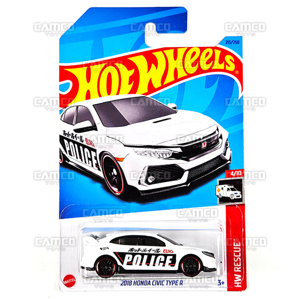 2018 HONDA CIVIC TYPE R #215 white Police HKJ21 - HW Rescue 4/10 - 2023 Hot Wheels Basic Mainline 1:64 DieCast Case Assortment C4982 by Mattel.