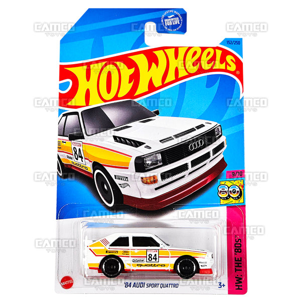 84 Audi Sport Quattro #152 white - HKJ66 - HW The 80&#39;s 9/10 - 2023 Hot Wheels Basic Mainline 1:64 DieCast Case Assortment L2593 by Mattel. UPC 194735103164