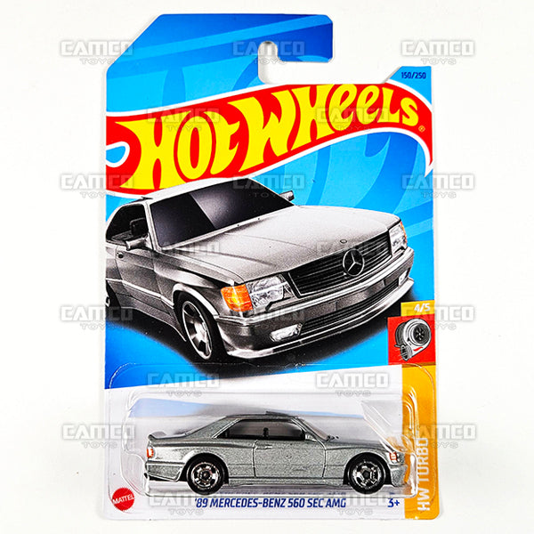 89 MERCEDES-BENZ 560 SEC AMG #150 silver HKK85 - HW Turbo 4/5 - 2023 Hot Wheels Basic Mainline 1:64 DieCast Case Assortment C4982 by Mattel.