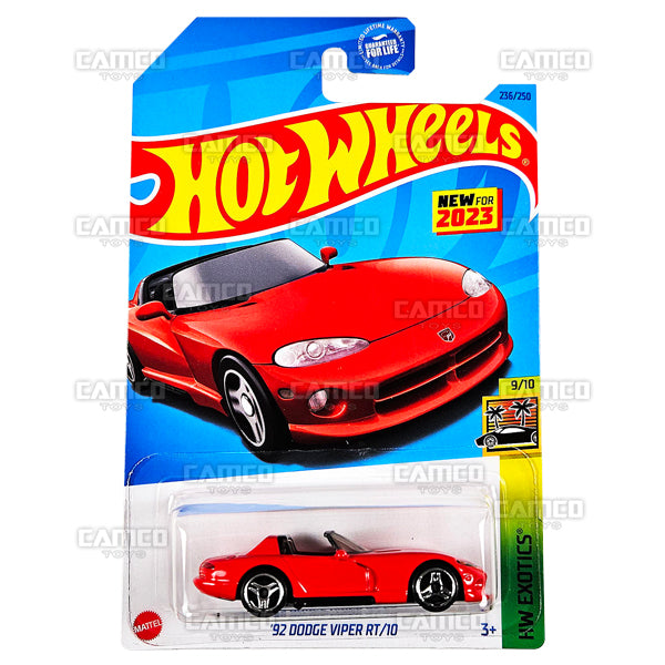 92 Dodge Viper RT10 #236 red - HW Exotics 9/10 - 2023 Hot Wheels Basic Mainline 1:64 DieCast Case Assortment L2593 by Mattel. UPC 194735103164
