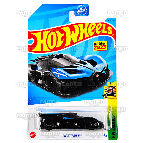 Bugatti Bolide #213 black - HKG64 - HW Exotics 6/10 - 2023 Hot Wheels Basic Mainline 1:64 DieCast Case Assortment L2593 by Mattel. UPC 194735103164