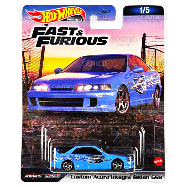 Custom Acura Integra Sedan GSR 1/5 blue - 2023 Hot Wheels Fast &amp; Furious C Case Assortment Premium 1:64 Diecast with Real Riders HNW46-956C by Mattel.