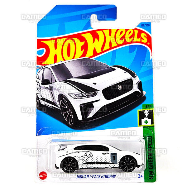 JAGUAR I-PACE eTROPHY #158 white HKK25 - HW Green Speed 9/10 - 2023 Hot Wheels Basic Mainline 1:64 DieCast Case Assortment C4982 by Mattel.