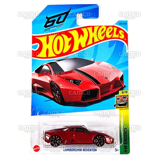 LAMBORGHINI REVENTON #224 red HKH94 - HW Exotics 8/10 - 2023 Hot Wheels Basic Mainline 1:64 DieCast Case Assortment C4982 by Mattel.