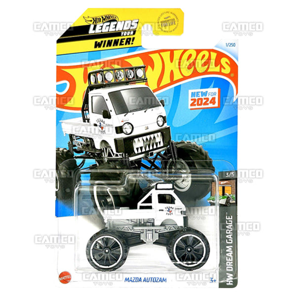 Mazda Autozam 1/250 white (HRY51) Legends Tour Winner - HW Dream Garage - 2024 Hot Wheels Basic Mainline 1:64 DieCast Case Assortment L2593 by Mattel. UPC 194735103164
