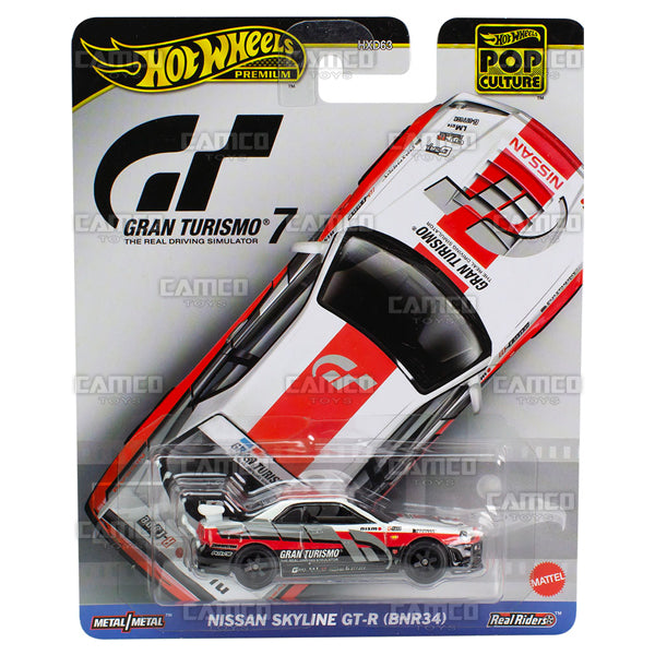 Nissan Skyline GT-R BNR34 Gran Turismo (HKC28) - 2024 Hot Wheels Premium Pop Culture Case C Assortment 1:64 Diecast Metal/Metal with Real Riders HXD63-956C by Mattel.