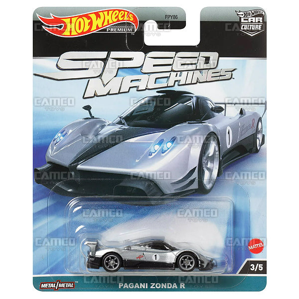 Pagani Zonda R 3/5 silver - 2023 Hot Wheels Car Culture Speed Machines Premium 1:64 Diecast Case A Assortment FPY86-959A by Mattel.