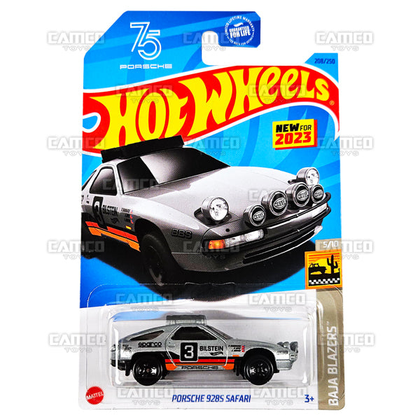 Porsche 928S Safari #208 silver HKG46 - Baja Blazers 5/10 - 2023 Hot Wheels Basic Mainline 1:64 DieCast Case Assortment L2593 by Mattel. UPC 194735103164