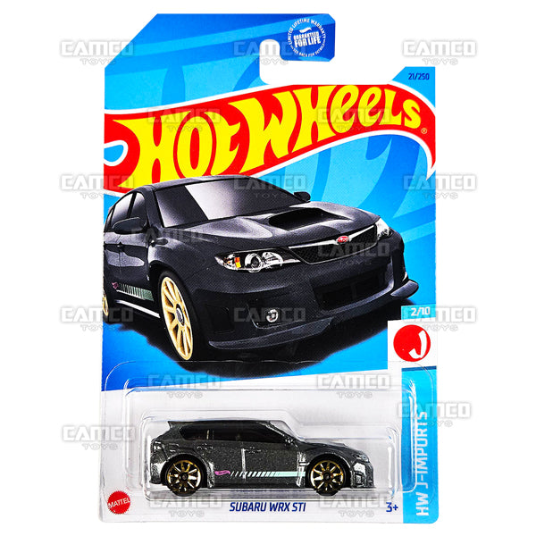 Subaru WRX STI #21 gray - HKK63 - HW J-Imports 9/10 - 2023 Hot Wheels Basic Mainline 1:64 DieCast Case Assortment L2593 by Mattel. UPC 194735103164