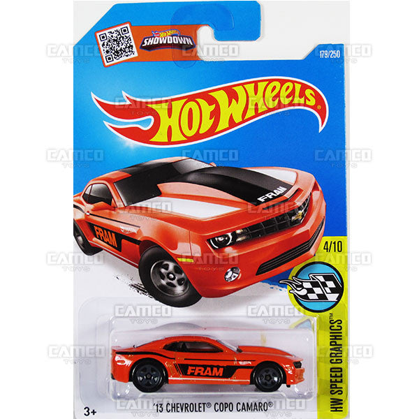 13 Chevrolet Copo Camaro #179 orange (Fram) - from 2016 Hot Wheels Basic Case Worldwide Assortment C4982 by Mattel.