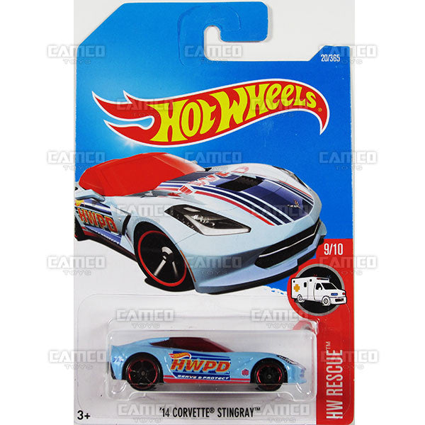 14 Corvette Stingray #20 Blue (HW Rescue) - from 2017 Hot Wheels basic mainline A case Worldwide assortment C4982 by Mattel.