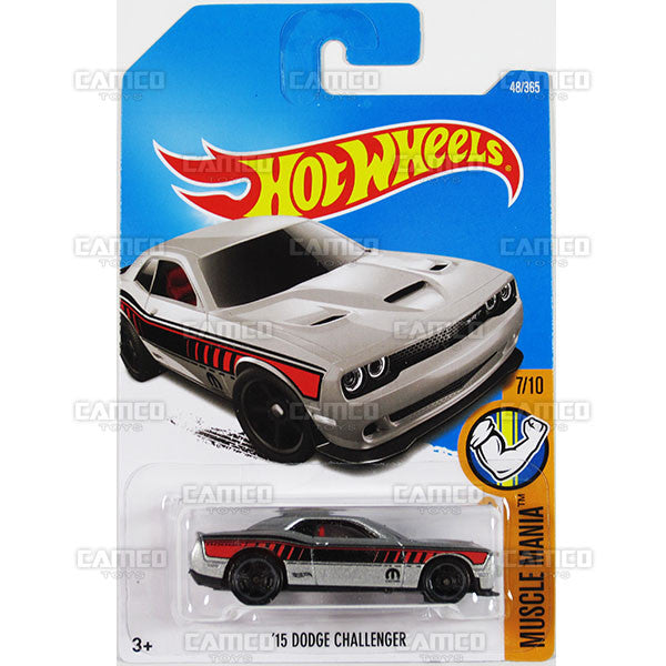 15 Dodge Challenger #48 silver Mopar Hellcat (Muscle Mania) - from 2017 Hot Wheels basic mainline B case Worldwide assortment C4982 by Mattel.