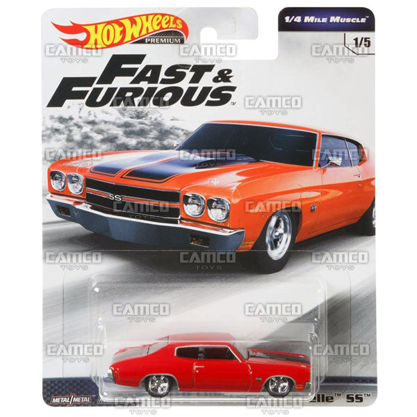 1970 Chevrolet Chevelle SS red (1/4 Mile Muscle) - 2019 Hot Wheels Premium FAST &amp; FURIOUS C Case Assortment GBW75-956C by Mattel.