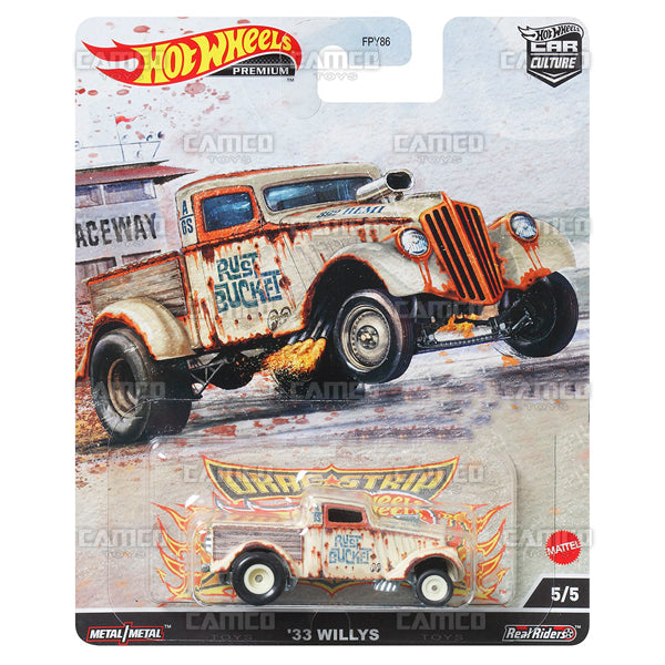 33 Willys #5 Rust Bucket HCJ88 - 2022 Hot Wheels Premium 1:64 Car Culture Drag Strip R Case Assortment FPY86-957R by Mattel