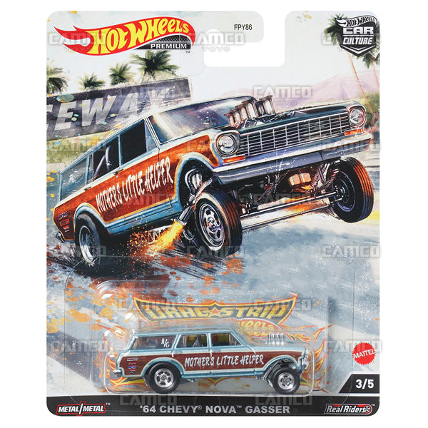 64 Chevy Nova Gasser #3 Mother's Little Helper HCK21- 2022 Hot Wheels Premium 1:64 Car Culture Drag Strip R Case Assortment FPY86-957R by Mattel