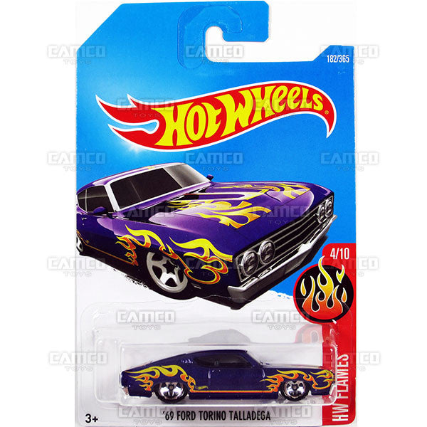 69 Ford Torino Talladega #182 purple (HW Flames) - 2017 Hot Wheels basic mainline H case Worldwide assortment C4982 by Mattel