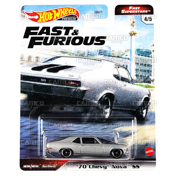 70 Chevy Nova SS #4 silver - 2021 Hot Wheels Premium Fast & Furious FAST SUPERSTARS Case M Assortment GBW75-956M by Mattel.