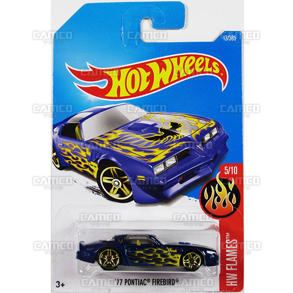 77 Pontiac Firebird #13 Blue (HW Flames) - from 2017 Hot Wheels basic mainline A case Worldwide assortment C4982 by Mattel.