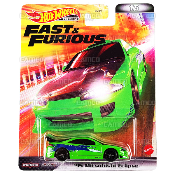 95 Mitsubishi Eclipse #1 green - 2022 Hot Wheels 1:64 Premium Fast & Furious Retro Replica Entertainment L Case Assortment DMC55-957L by Mattel.