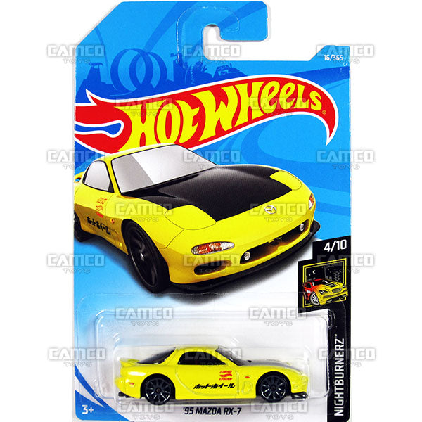 95 MAZDA RX-7 #16 yellow (NightBurnerz) - 2018 Hot Wheels Basic Mainline A Case Assortment C4982 by Mattel.