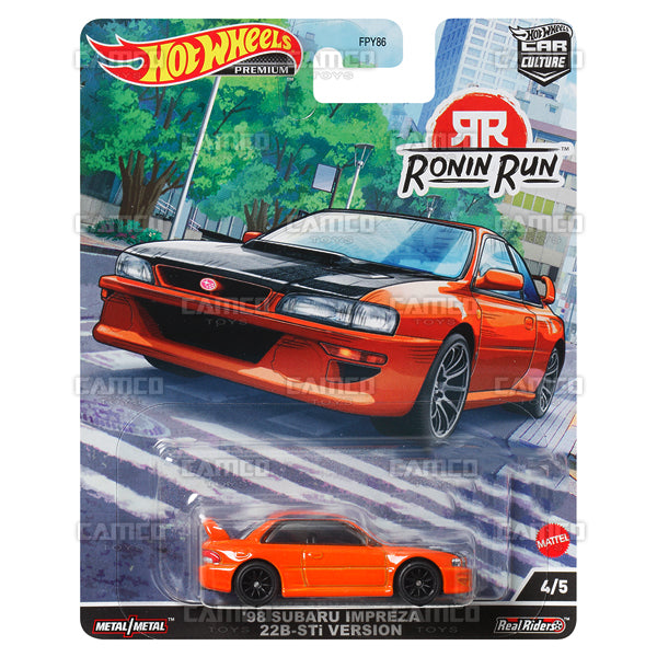 98 Subaru Impreza 22B-STI Version #4 orange - 2022 Hot Wheels 1:64 Premium Car Culture Ronin Run Q Case Assortment FPY86-957Q by Mattel.