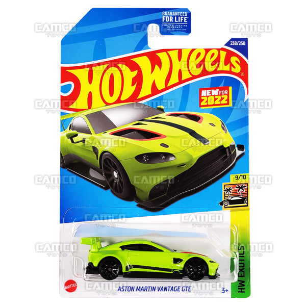 Aston Martin Vantage GTE #238 lime green - HW Exotics - 2022 Hot Wheels Basic Mainline 1:64 Die-Cast Case Assortment L2593 by Mattel.