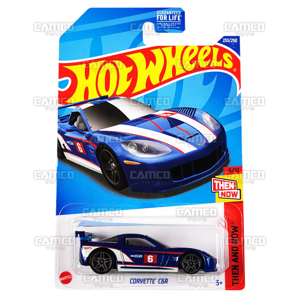 Corvette C6R #233 blue - Then and Now - 2022 Hot Wheels Basic Mainline 1:64 Die-Cast Case Assortment L2593 by Mattel.