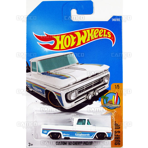 Custom 62 Chevy Pickup #348 white (Surf's UP) - 2017 Hot Wheels Basic Mainline Q Case assortment C4982  by Mattel.