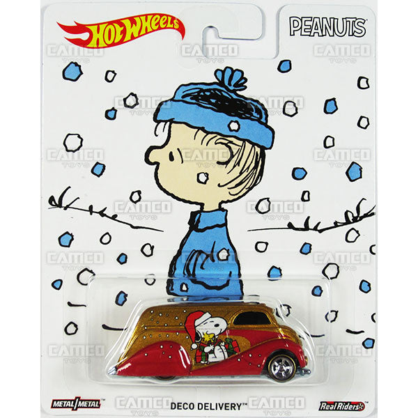 DECO DELIVERY Linus - DWH11 - PEANUTS Snoopy - 2016 Hot Wheels Premium Pop Culture Case E Assortment 1:64 diecast with Real Riders & Metal/Metal DLB45-956E by Mattel. UPC 887961381757