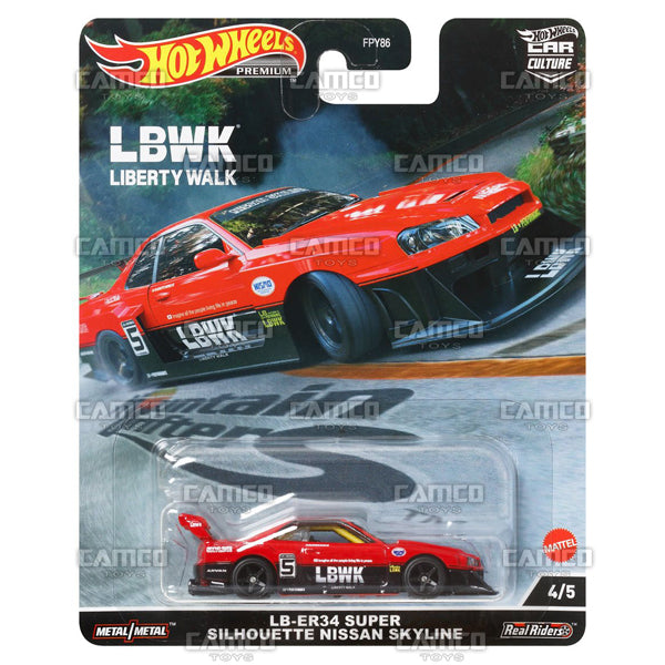 LB-ER34 Super Silhouette Nissan Skyline #4 red - 2022 Hot Wheels Premium Car Culture Mountain Drifters Case L Assortment FPY86-957L by Mattel.