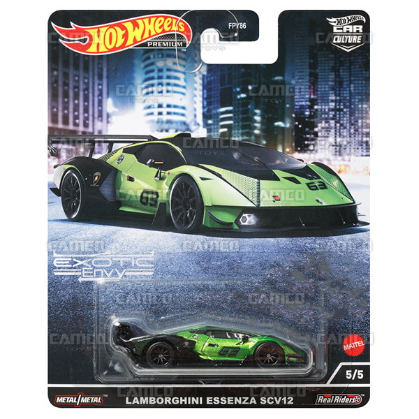 Lamborghini Essenza SCV12 #5 green - 2022 Hot Wheels Premium Car Culture Exotic Envy Case M Assortment FPY86-957M by Mattel.