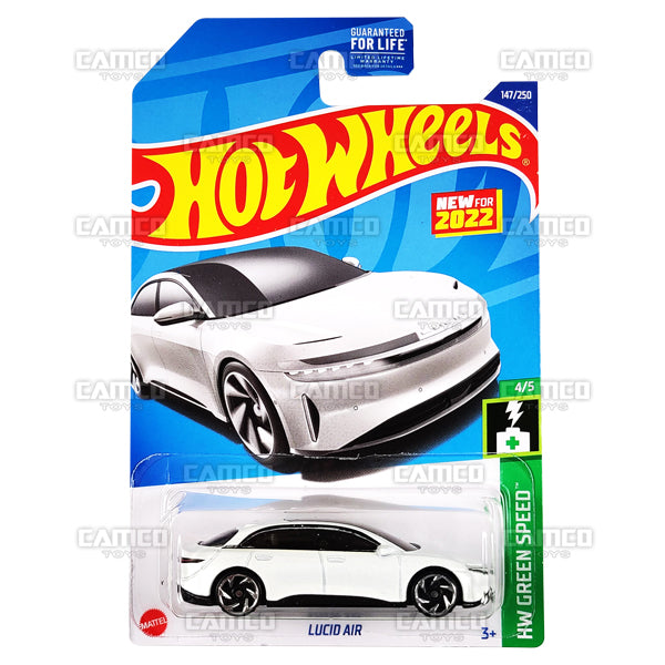 Lucid Air #147 white - HW Green Speed - 2022 Hot Wheels Basic Mainline 1:64 Die-Cast Case Assortment L2593 by Mattel.