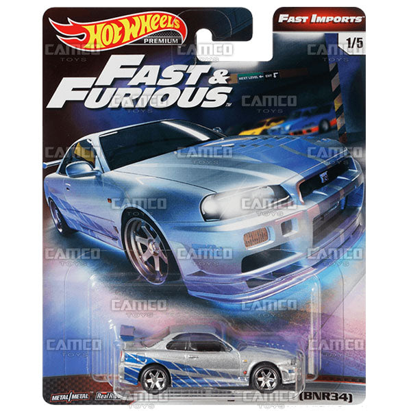 Nissan Skyline GT-R (BNR34) - 2019 Hot Wheels Premium Fast &amp; Furious Fast Imports A Case Assortment GBW75-956A By Mattel.