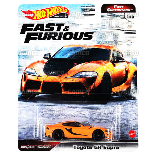 Toyota GR Supra #5 orange - 2021 Hot Wheels Premium Fast &amp; Furious FAST SUPERSTARS Case M Assortment GBW75-956M by Mattel.